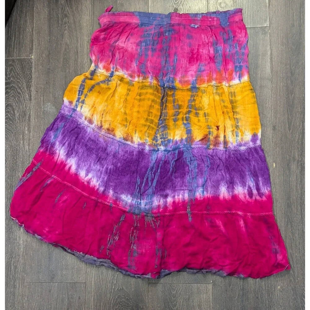Burrale Vintage Bohemian Maxi Women's Skirt Purple Pink Blue Size Small (383)
